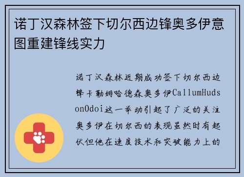 诺丁汉森林签下切尔西边锋奥多伊意图重建锋线实力 诺丁汉森林签下切尔西边锋奥多伊意图重建锋线实力